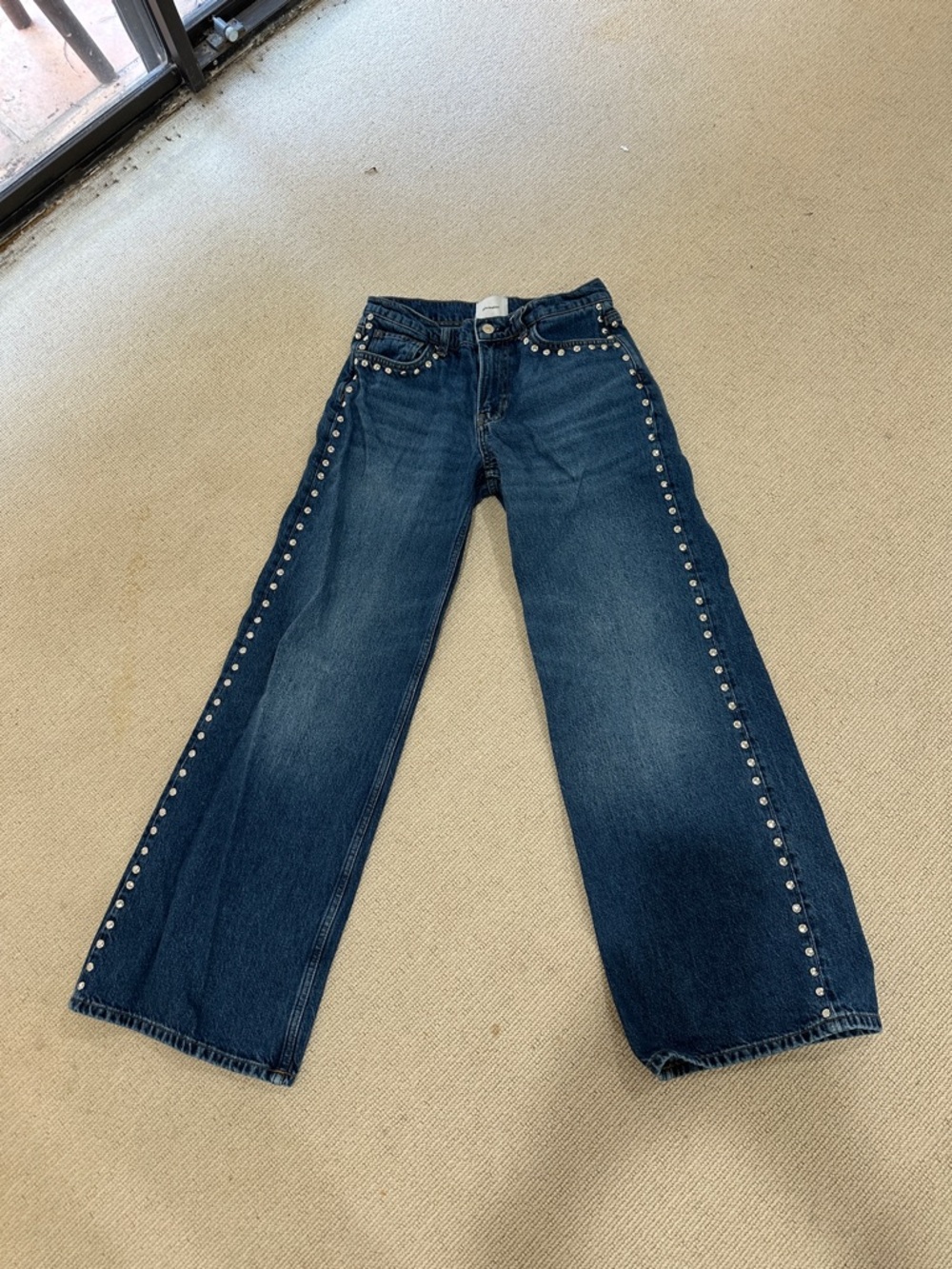 Reformation stud-Trim Wide Leg Women's Jeans - Dark Blue 26